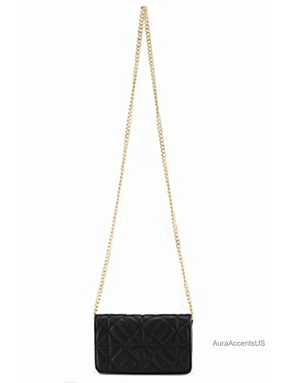 Quilted PU Leather Crossbody Bag with Gold Chain Satchel Clutch